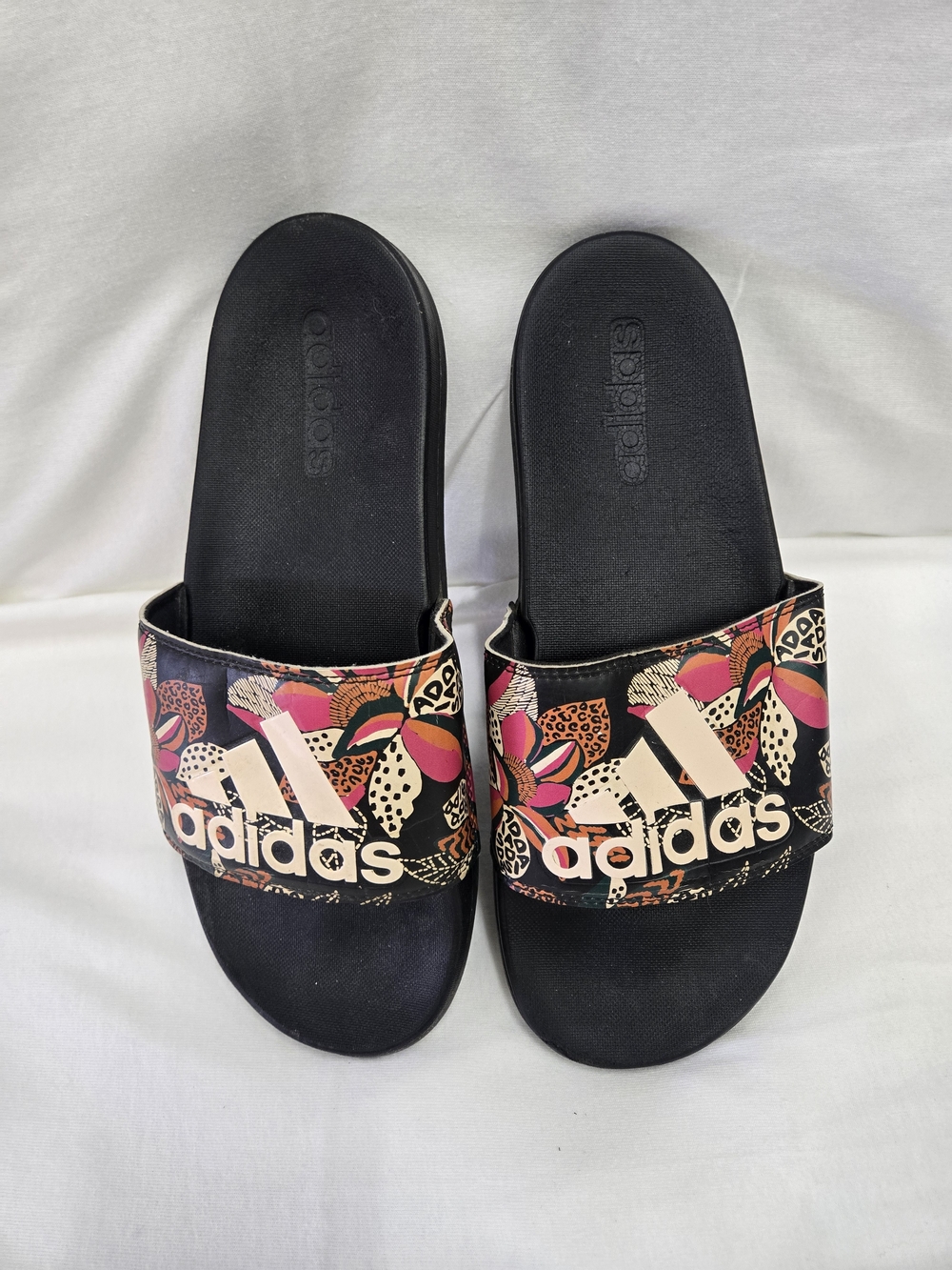 Adidas Women’s Black Floral Logo Slide Sandals